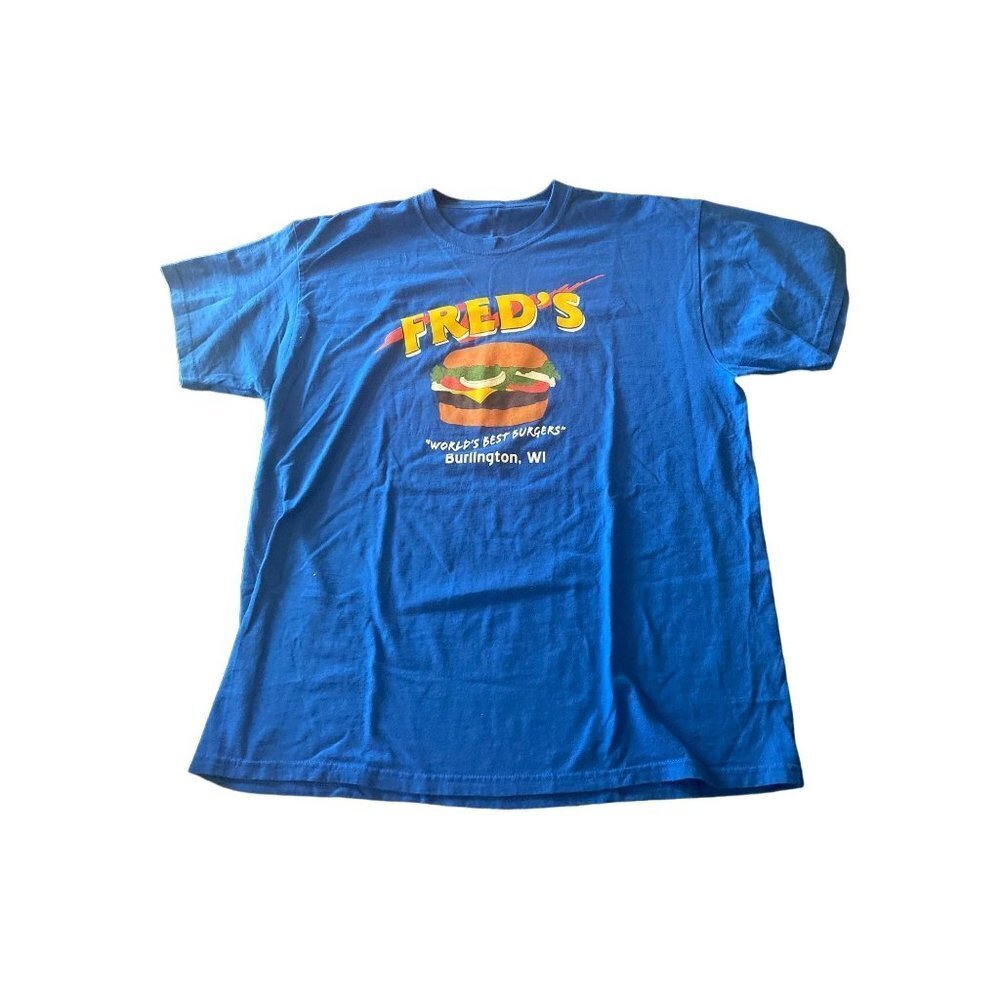 Fred's Best Burgers Burlington Wisconsin Blue T Shirt Size XL